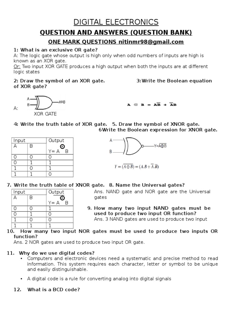 Digital Electronics Question and Answers (Question Bank) PDF