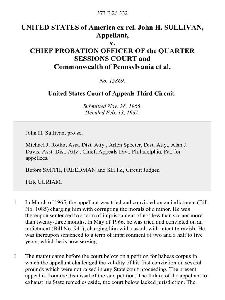 United States of America Ex Rel. John H. Sullivan v. Chief Probation ...