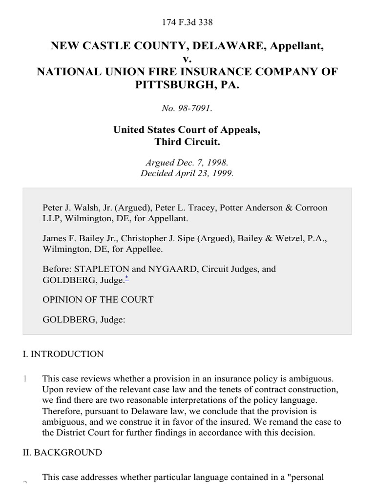 New Castle County, Delaware, Appellant, v. National Union