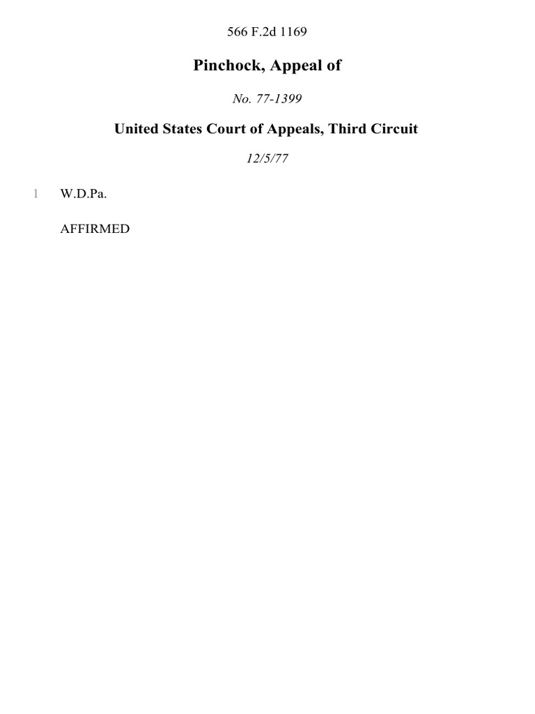 Pinchock, Appeal Of, 566 F.2d 1169, 3rd Cir. (1977) | PDF