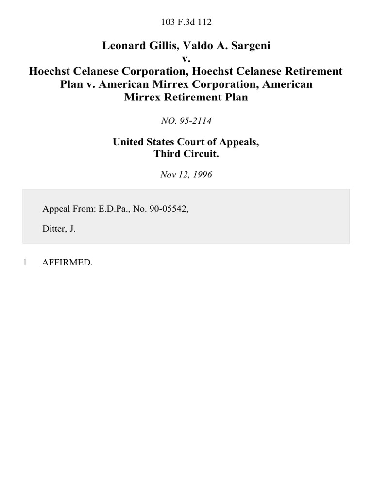 Leonard Gillis, Valdo A. Sargeni v. Hoechst Celanese Corporation