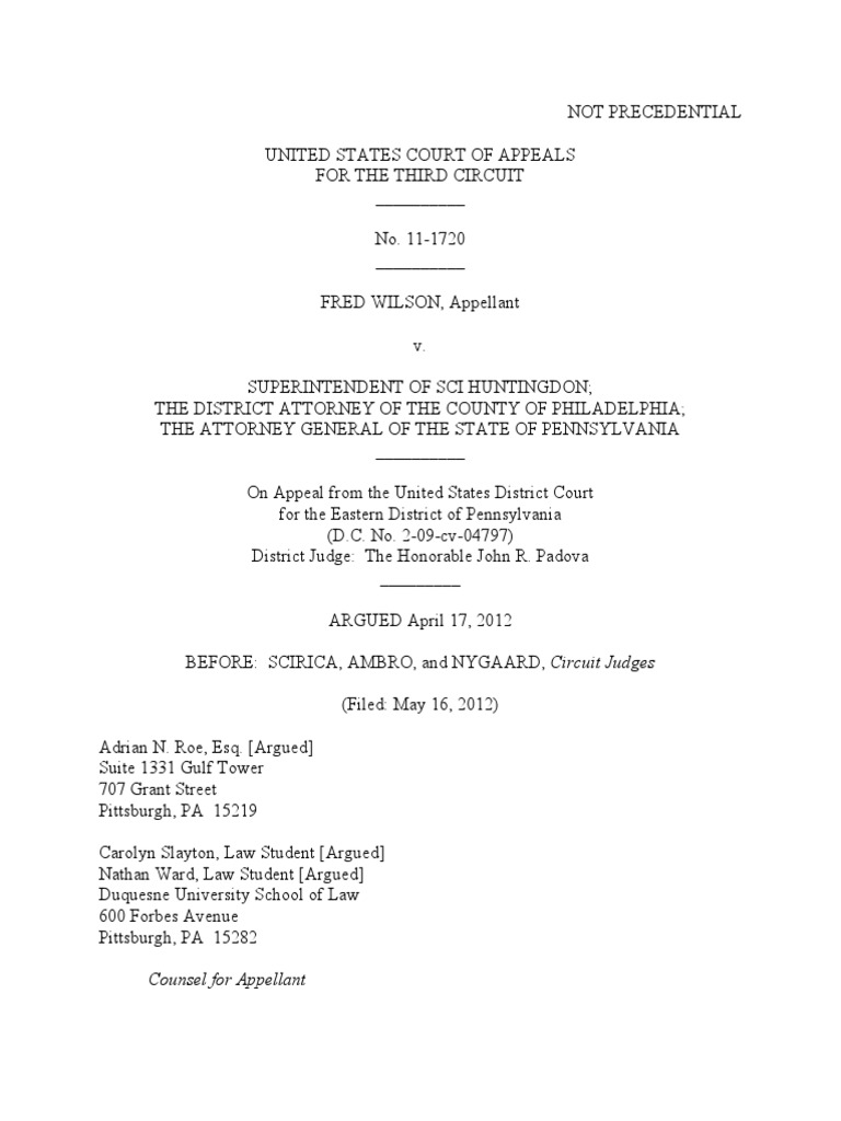 Wilson v. Superintendent SCI Huntingdon, 3rd Cir. (2012) Habeas