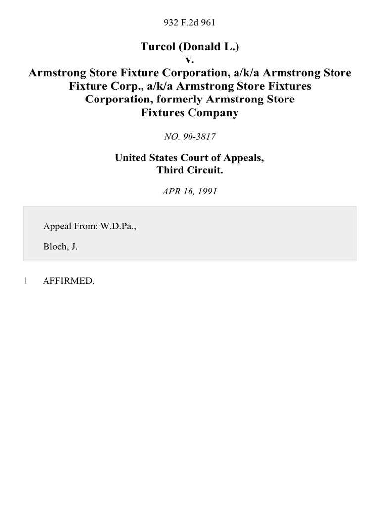 Turcol (Donald L.) v. Armstrong Store Fixture Corporation, A/K/A
