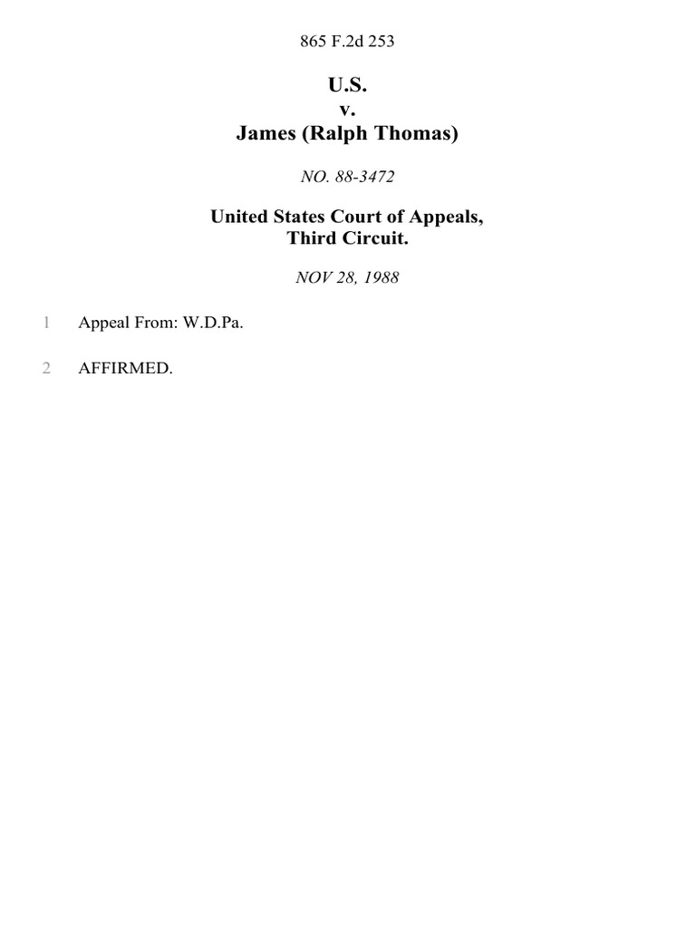 United States v. James (Ralph Thomas), 865 F.2d 253, 3rd Cir. (1988) | PDF