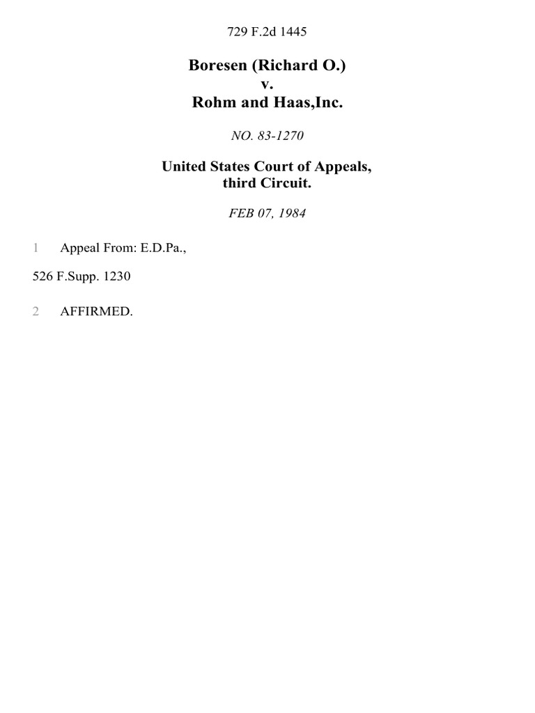 Boresen (Richard O.) v. Rohm and Haas, Inc, 729 F.2d 1445, 3rd Cir ...