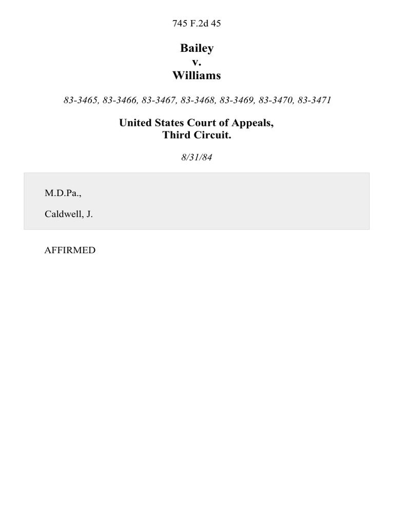 Bailey v. Williams United States Court of Appeals, Third Circuit PDF