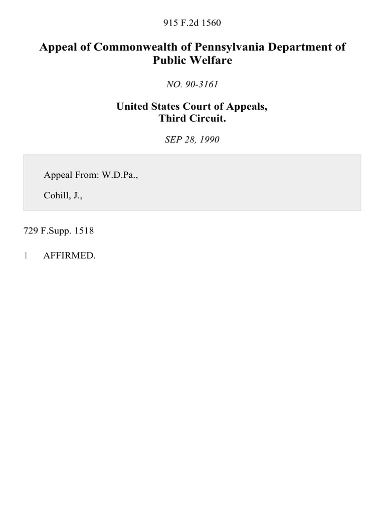 Appeal of Commonwealth of Pennsylvania Department of Public Welfare | PDF
