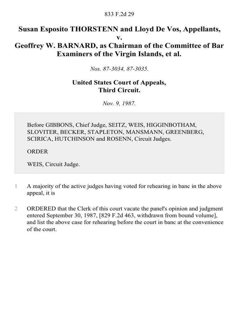 Susan Esposito Thorstenn and Lloyd de Vos v. Geoffrey W. Barnard, As ...