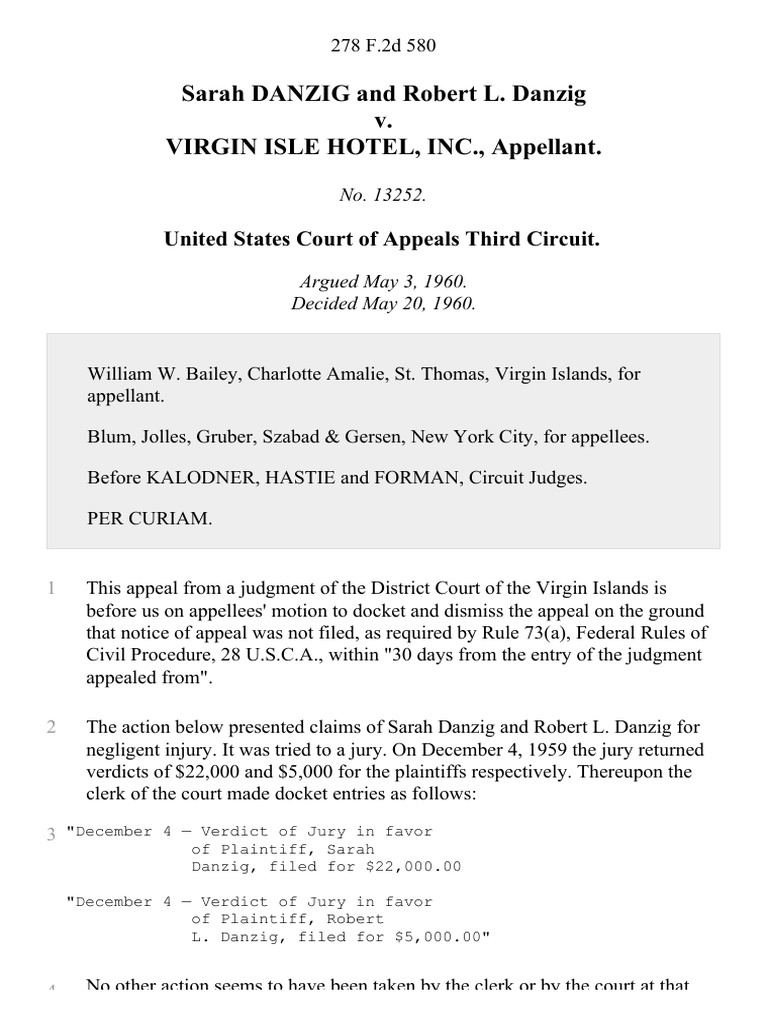 Danzig v. Virgin Isle Hotel Appeal Decision | PDF | Attorney's Fee ...