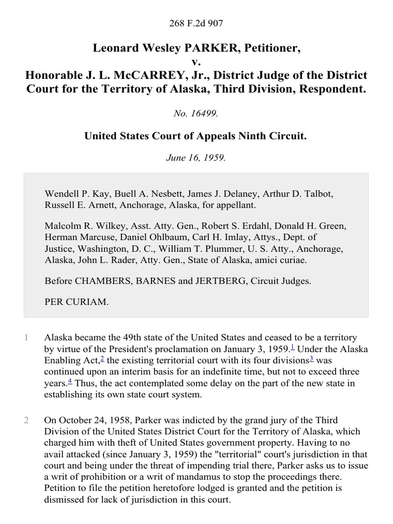Leonard Wesley Parker v. Honorable J. L. McCarrey JR., District Judge ...