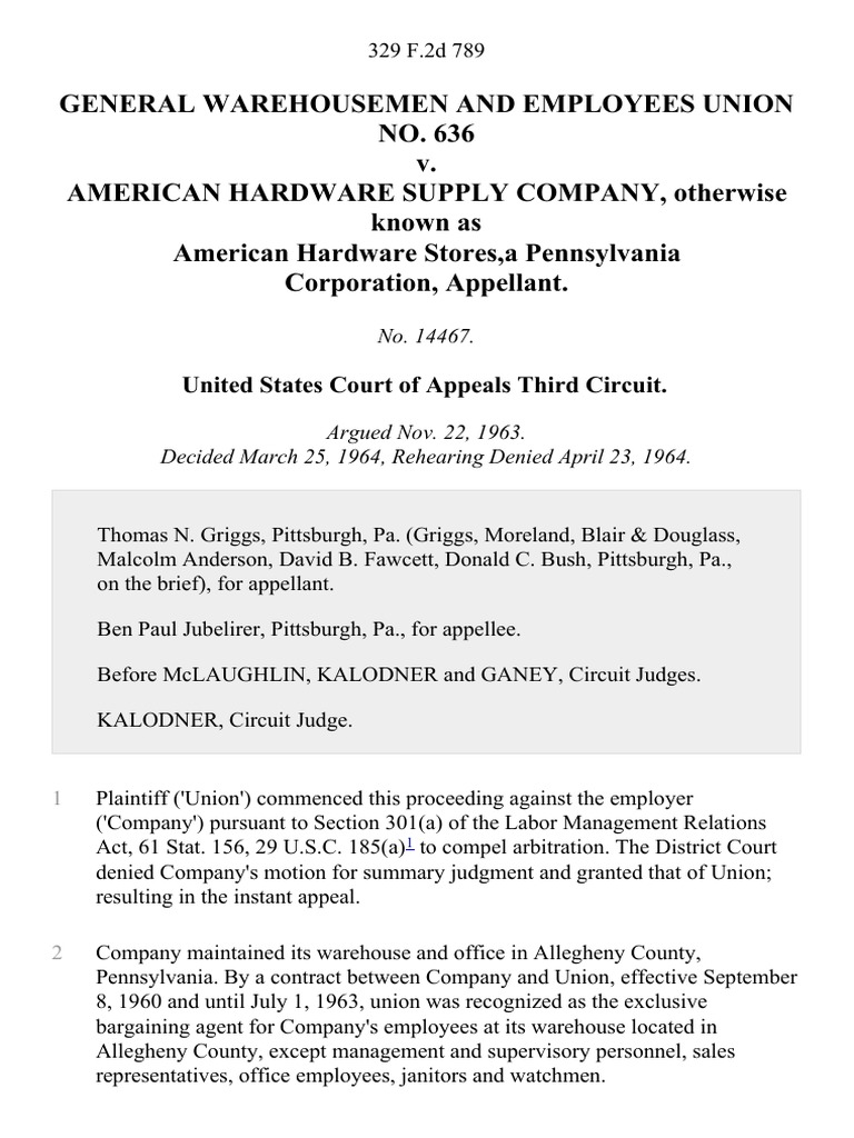 General Warehousemen and Employees Union No. 636 v. American Hardware