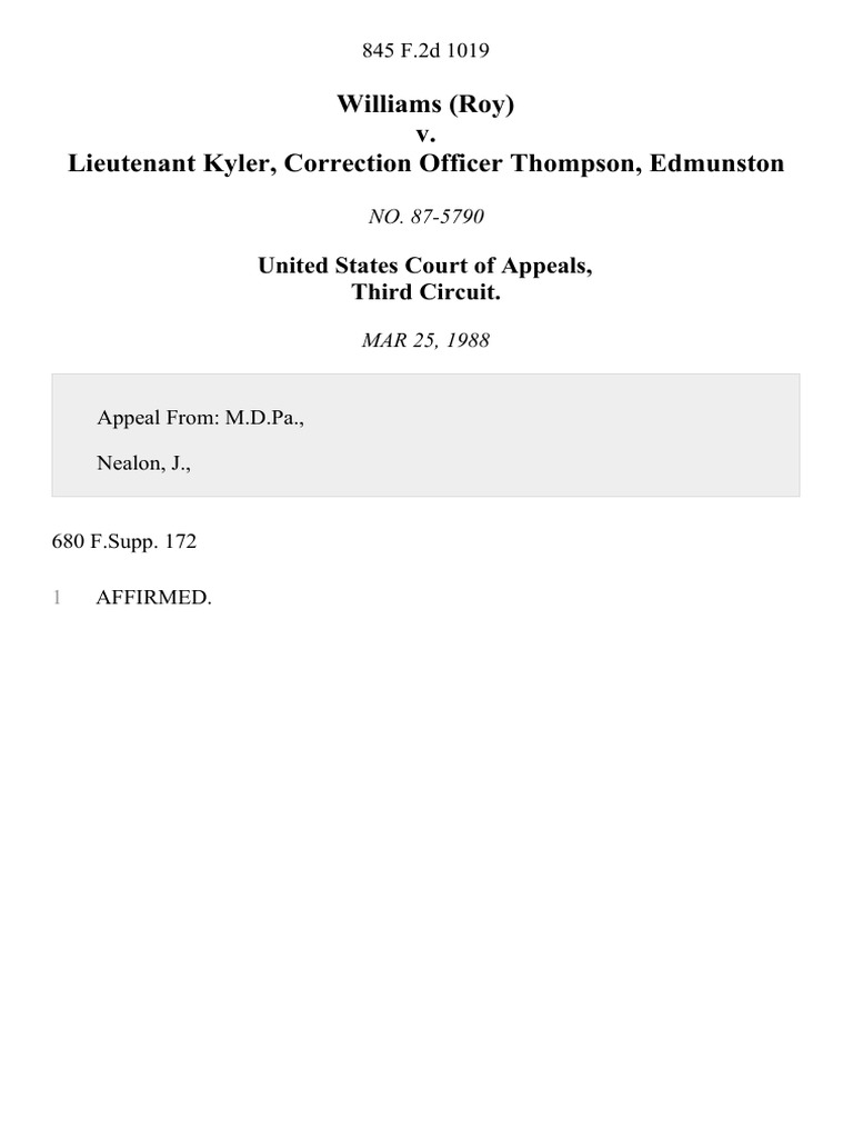 Williams roy v lieutenant kyler correction officer thompson
