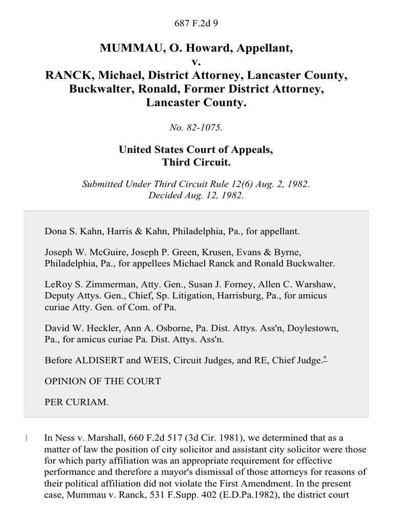 MUMMAU, O. Howard, Appellant, v. RANCK, Michael, District Attorney