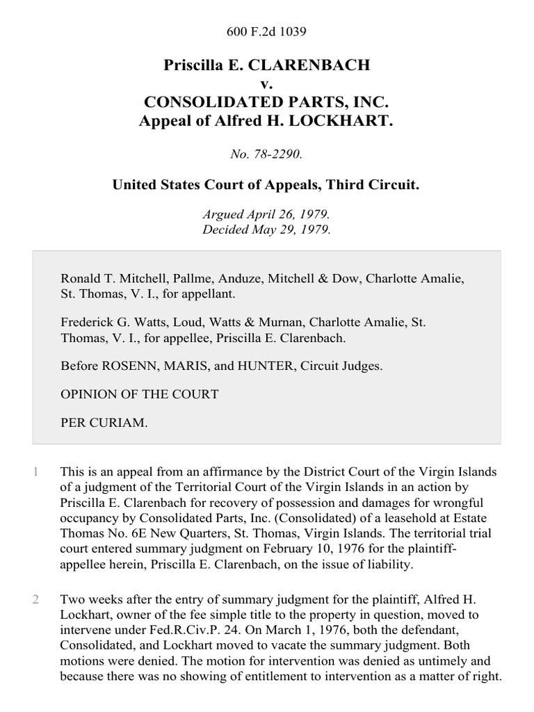 Priscilla E. Clarenbach v. Consolidated Parts, Inc. Appeal of Alfred H