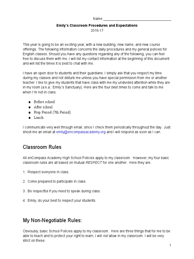 Classroom Rules: Before School After School Prep Period (7th Period ...