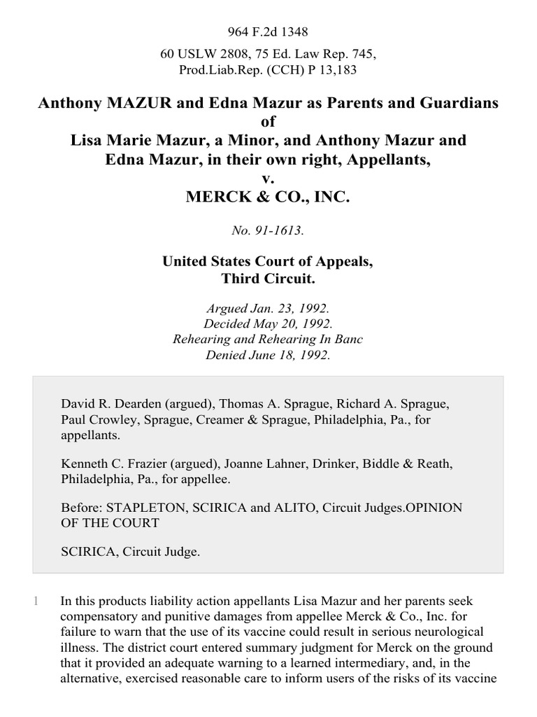 Anthony Mazur and Edna Mazur As Parents and Guardians of Lisa Marie Mazur, A Minor, and Anthony
