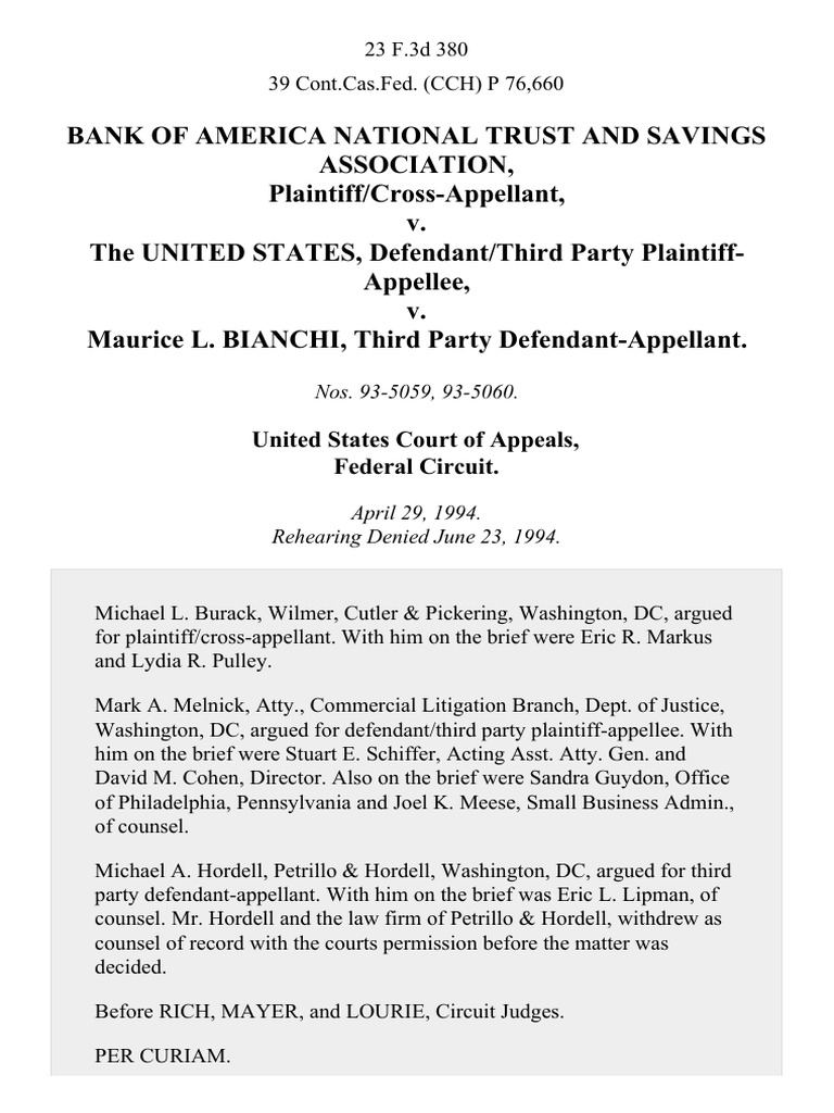 Bank of America v. U.S. Contract Dispute | PDF | Assignment (Law ...