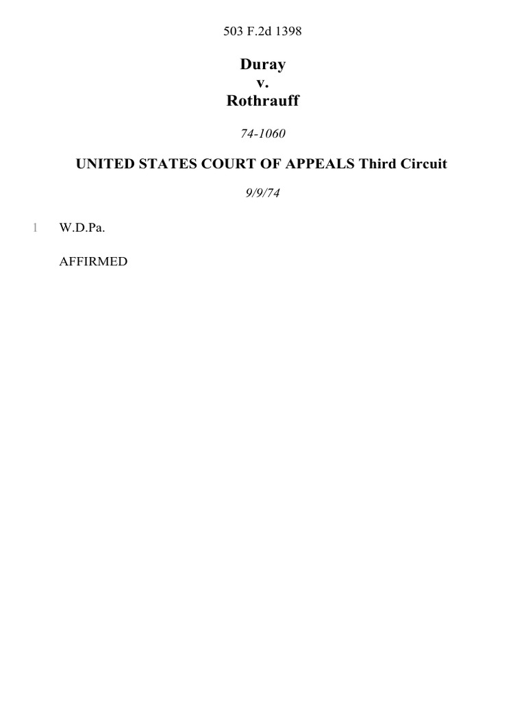 Duray v. Rothrauff, 503 F.2d 1398, 3rd Cir. (1974) | PDF