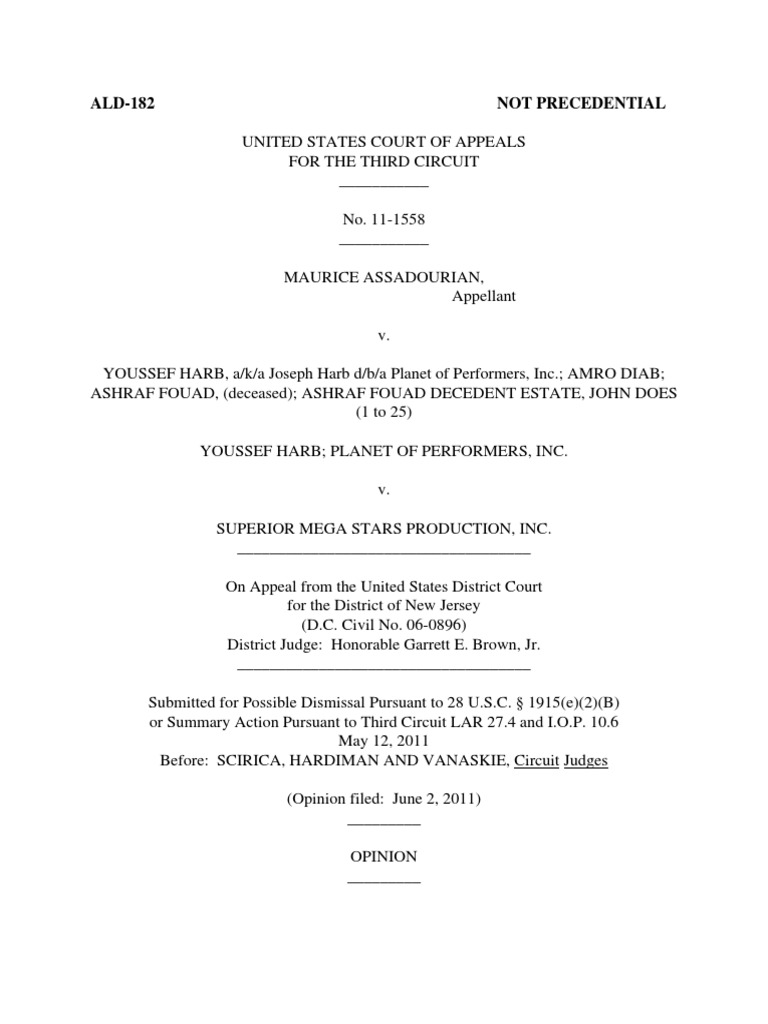 Maurice Assadourian v. Youssef Harb, 3rd Cir. (2011) PDF Tortious