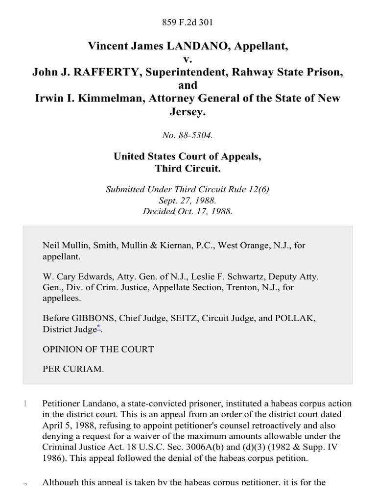 Vincent James Landano v. John J. Rafferty, Superintendent, Rahway State