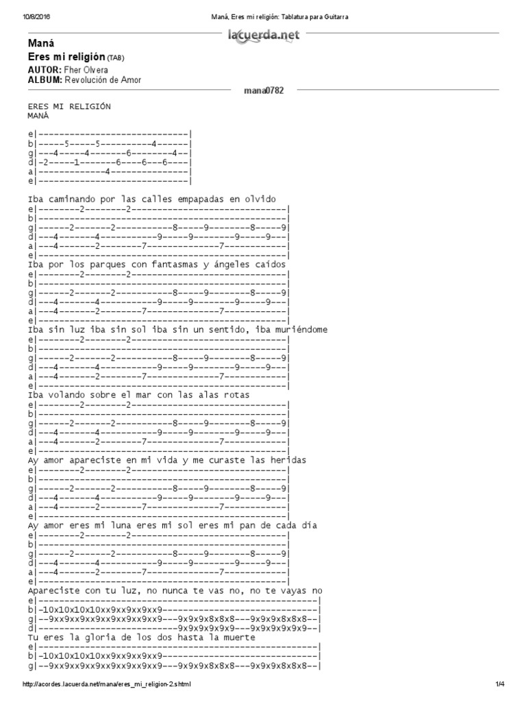 Mana Eres Mi Religion Tablatura Para Guitarra Ocio Premio De Entretenimiento
