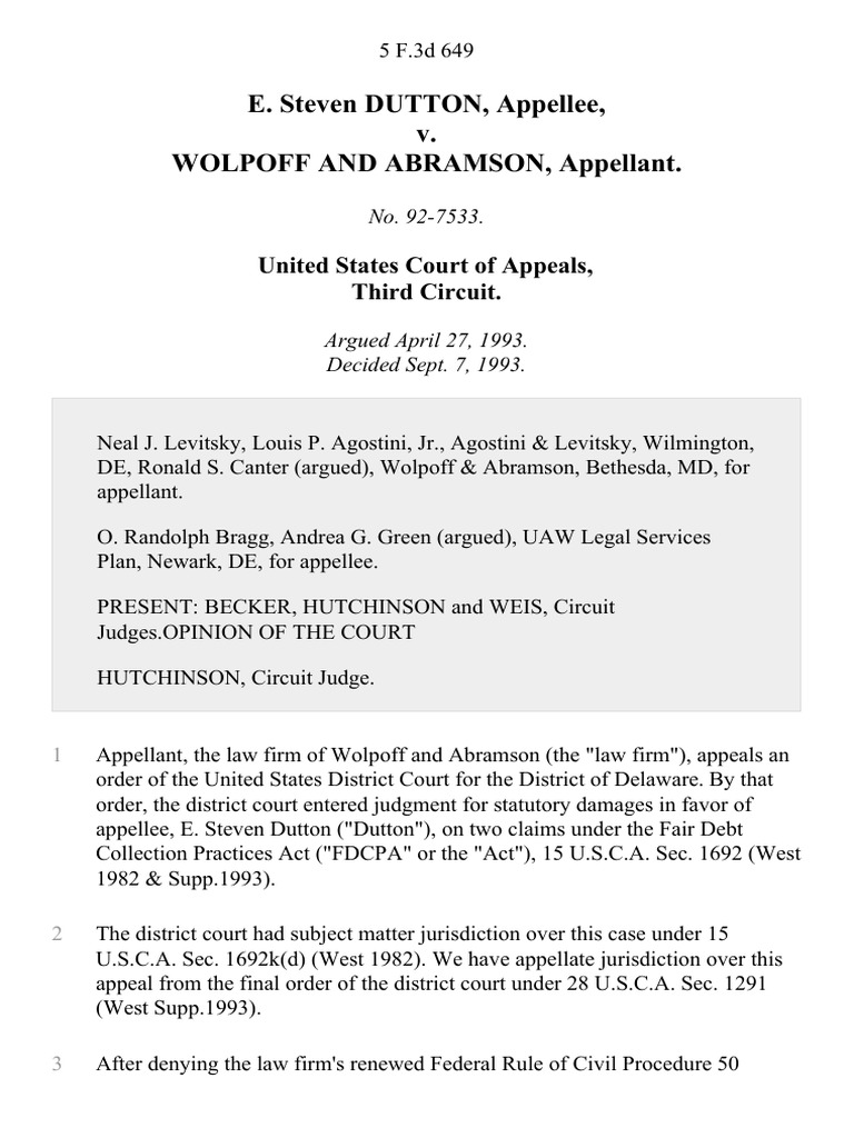 Dutton v. Wolpoff & Abramson Appeal | PDF | Collection Agency | Supreme ...