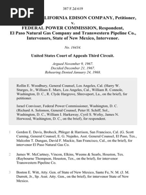 Southern California Edison Company v. Federal Power Commission, El Paso Natural Gas Company and Transwestern Pipeline Co., Intervenors, State of New Mexico, Intervenor, 387 F.2d 619, 3rd Cir. (1968)