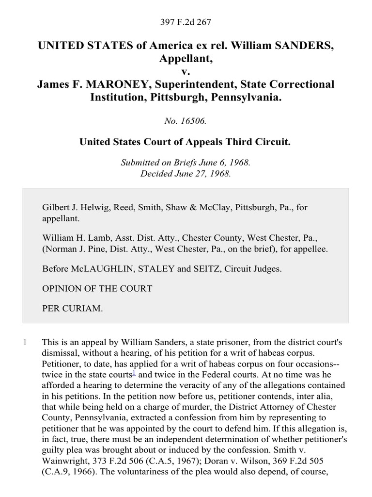 United States of America Ex Rel. William Sanders v. James F. Maroney