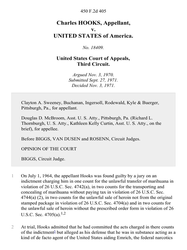 Charles Hooks v. United States, 450 F.2d 405, 3rd Cir. (1971) PDF