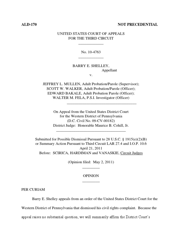 Barry Shelley v. Jeffrey Mullen, 3rd Cir. (2011) PDF United States