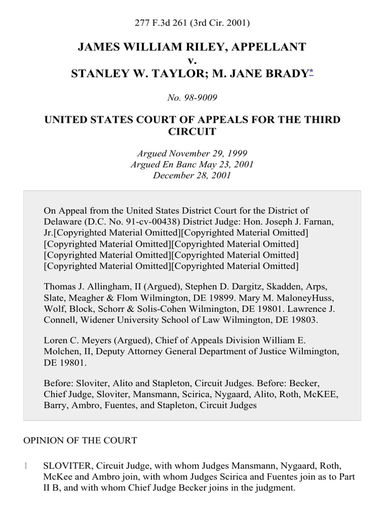 James William Riley v. Stanley W. Taylor M. Jane Brady, 277 F.3d 261 ...