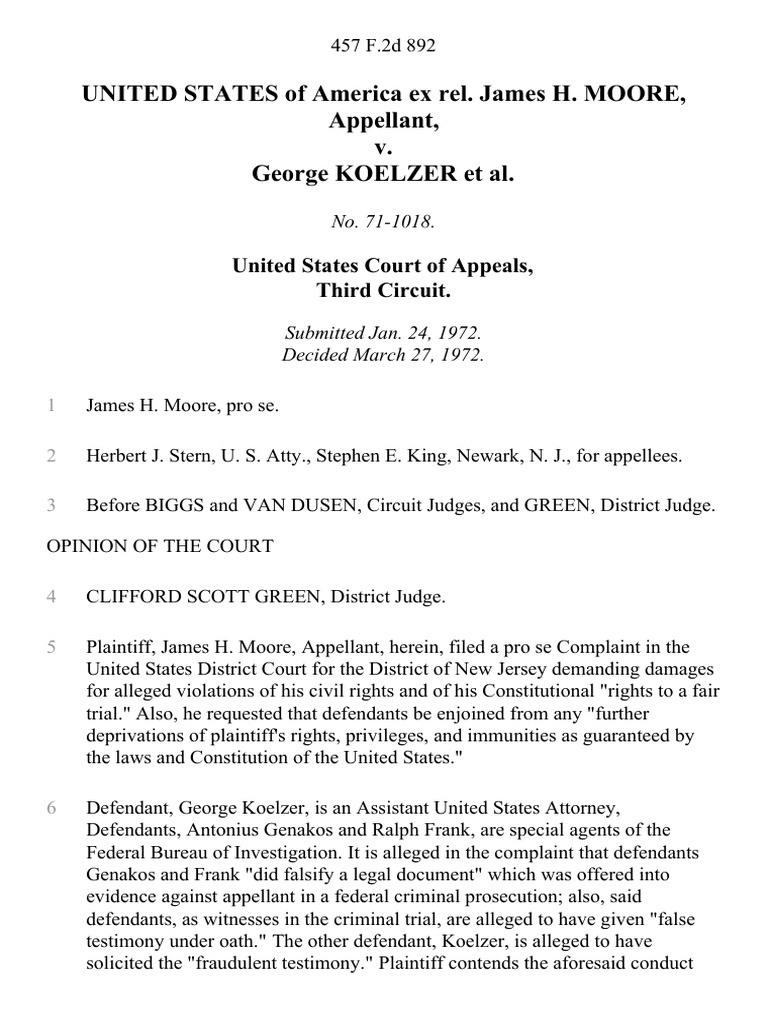 United States of America Ex Rel. James H. Moore v. Koelzer, 457