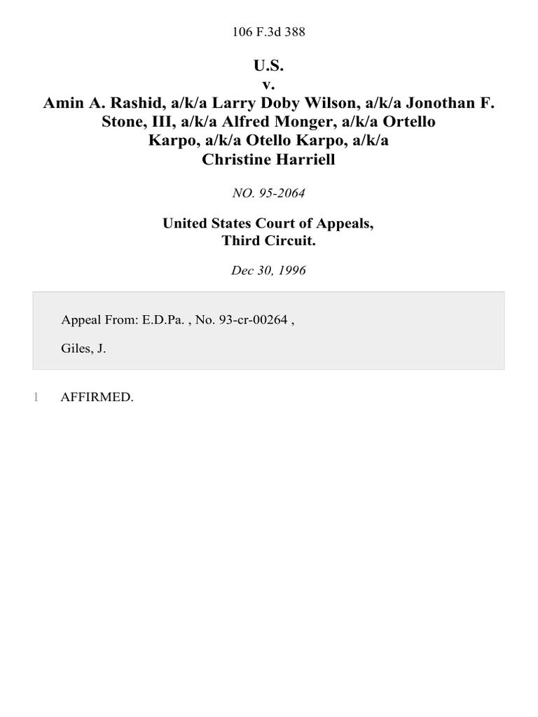 United States v. Amin A. Rashid, A/K/A Larry Doby Wilson, A/K/A ...