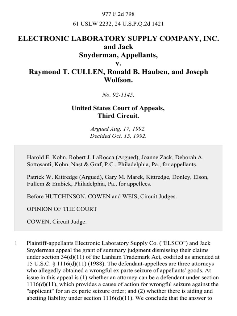 Electronic Laboratory Supply Company, Inc. and Jack Snyderman