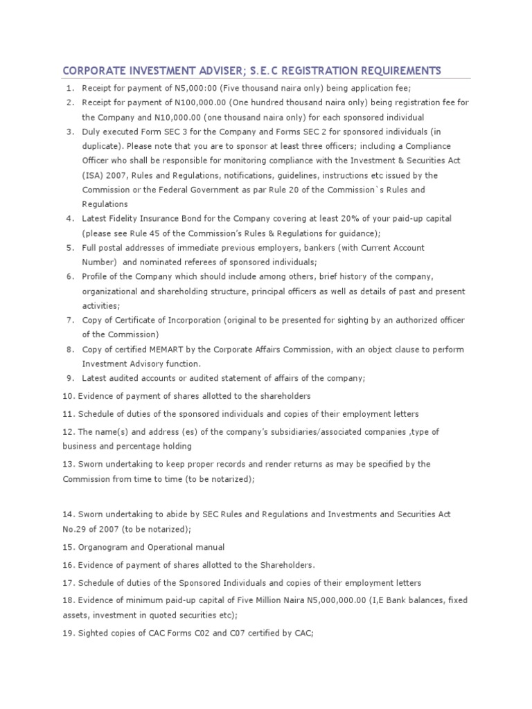 Corporate Investment Adviser;Sec | U.S. Securities And Exchange