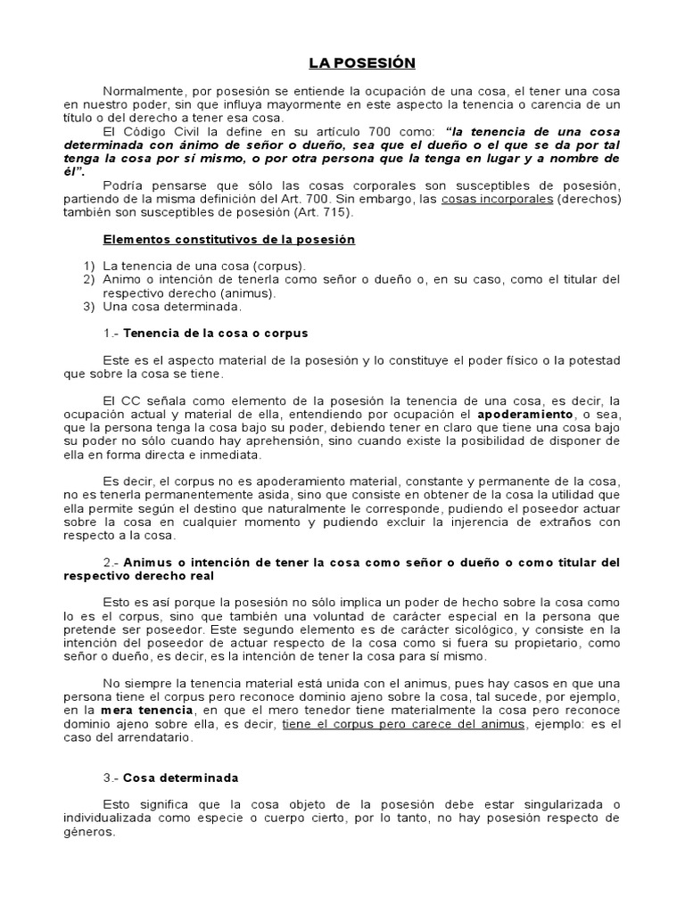 Conceptos y Clases de Posesión | PDF | Posesión (Ley) | Propiedad