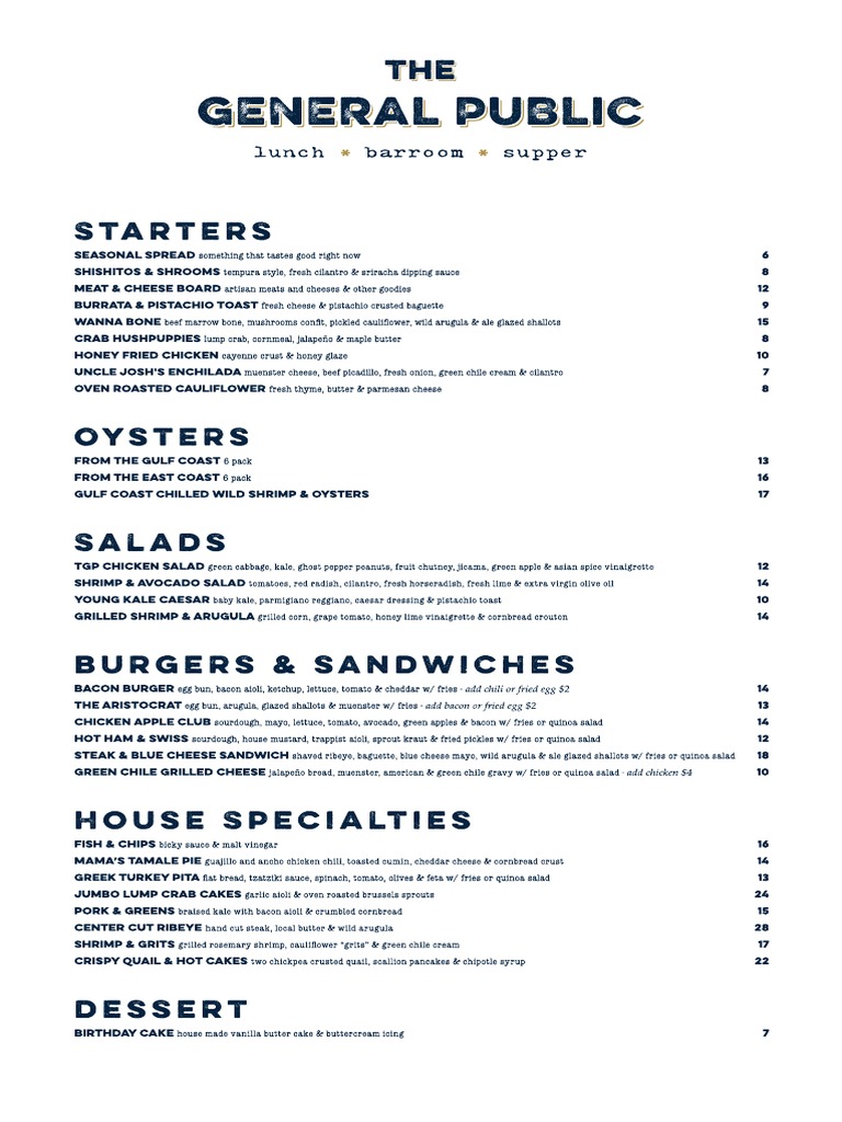 The General Public - Houston - Menu | PDF
