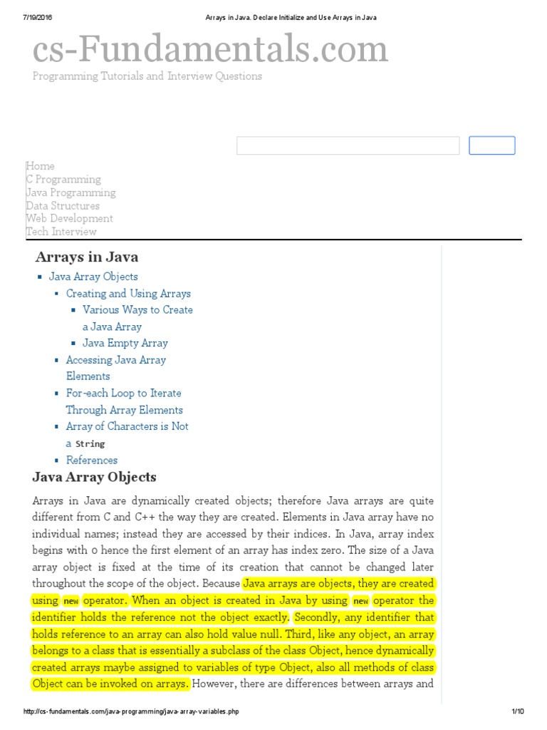 Arrays in Java: Programming Tutorials and Interview Questions | PDF ...