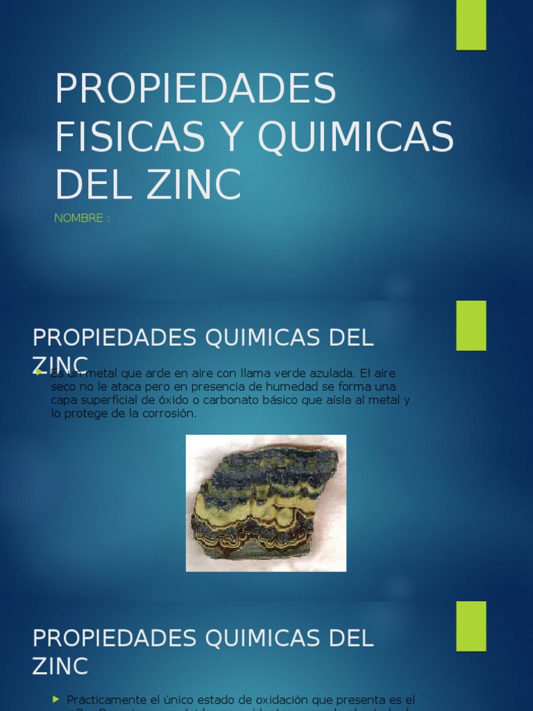 Por ahí bofetada trigo Prpiedades Fisicas y Quimicas Del Zinc | PDF