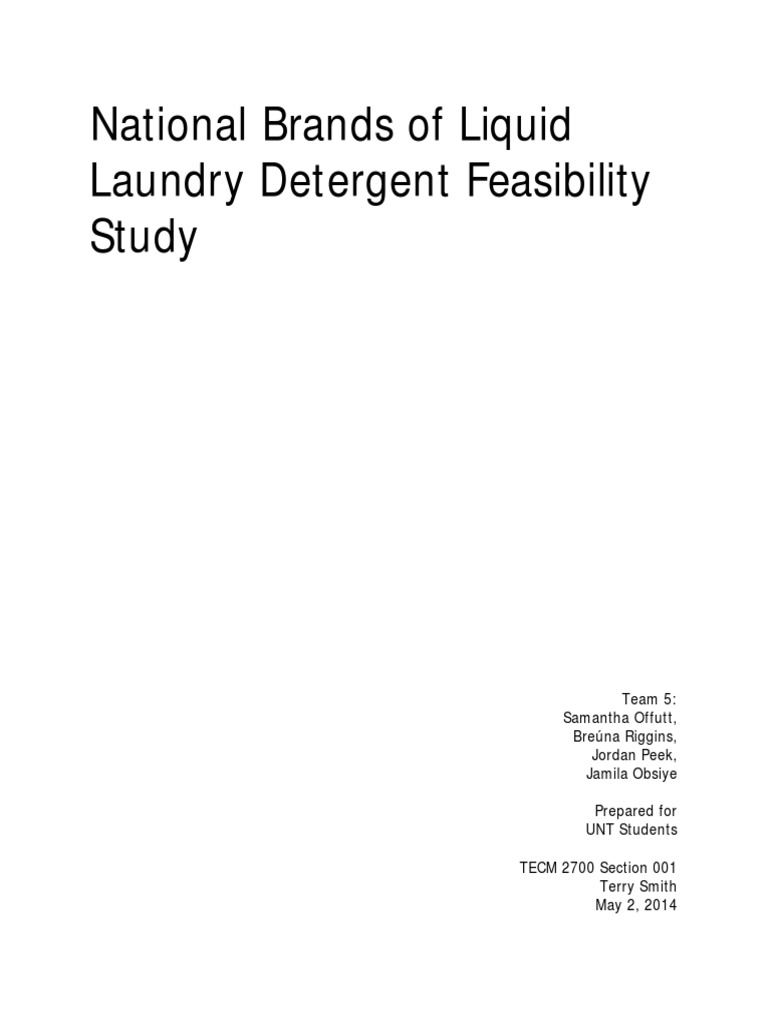 National Liquid Detergents Feasibility Study PDF Laundry Brand