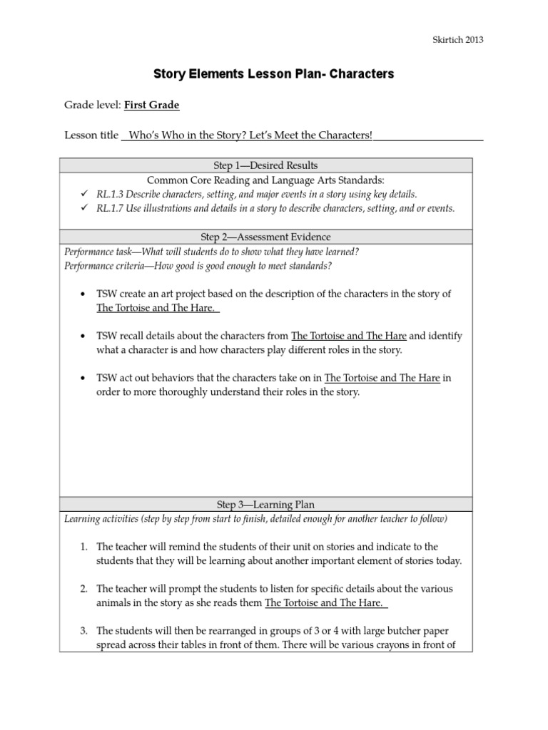 Characters in Stories: Lesson Plan | PDF | Graphics | Lesson Plan