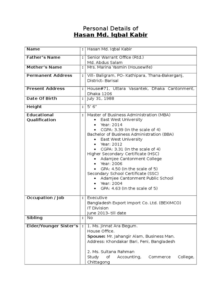 Marriage Biodata Doc Word Formate Resume (3)