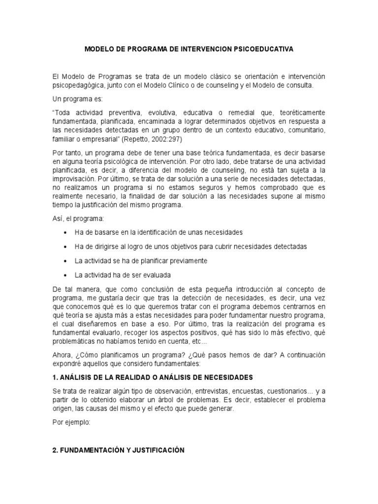 Modelo de Programa Psicoeducativo | PDF | Planificación | Teoría