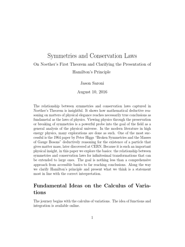 Noether's Theorem: Symmetries Explained | PDF | Mechanics | Calculus