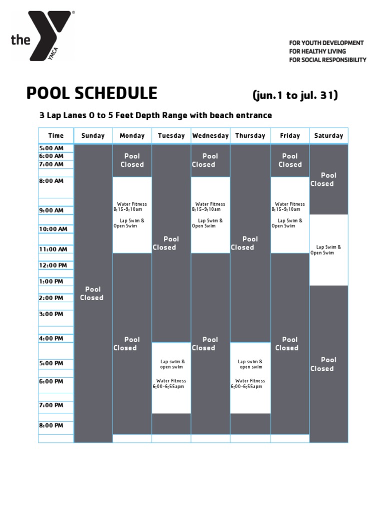Weekly Pool Schedule: June to July | PDF