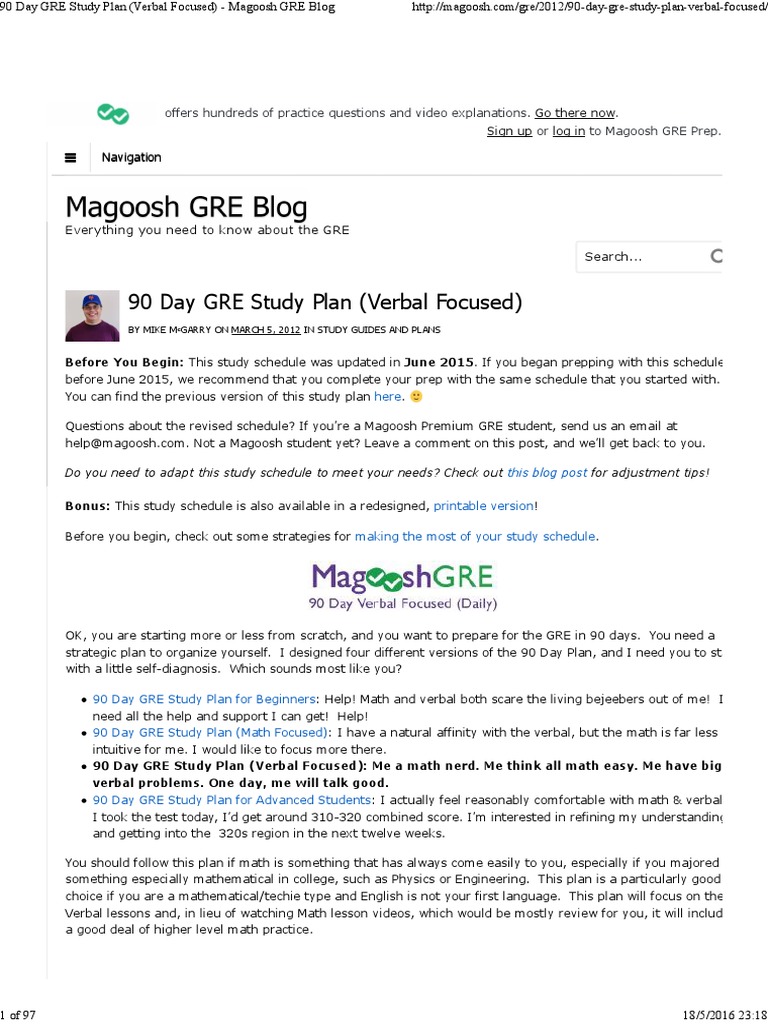 90 Day GRE Study Plan (Verbal Focused) Magoosh GRE Blog Graduate