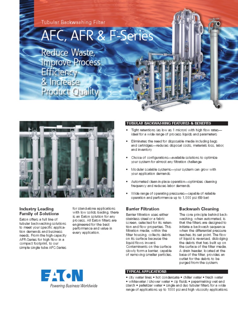Eaton Tubular Backwashing AFC AFR & F-Series Filters | PDF | Filtration ...
