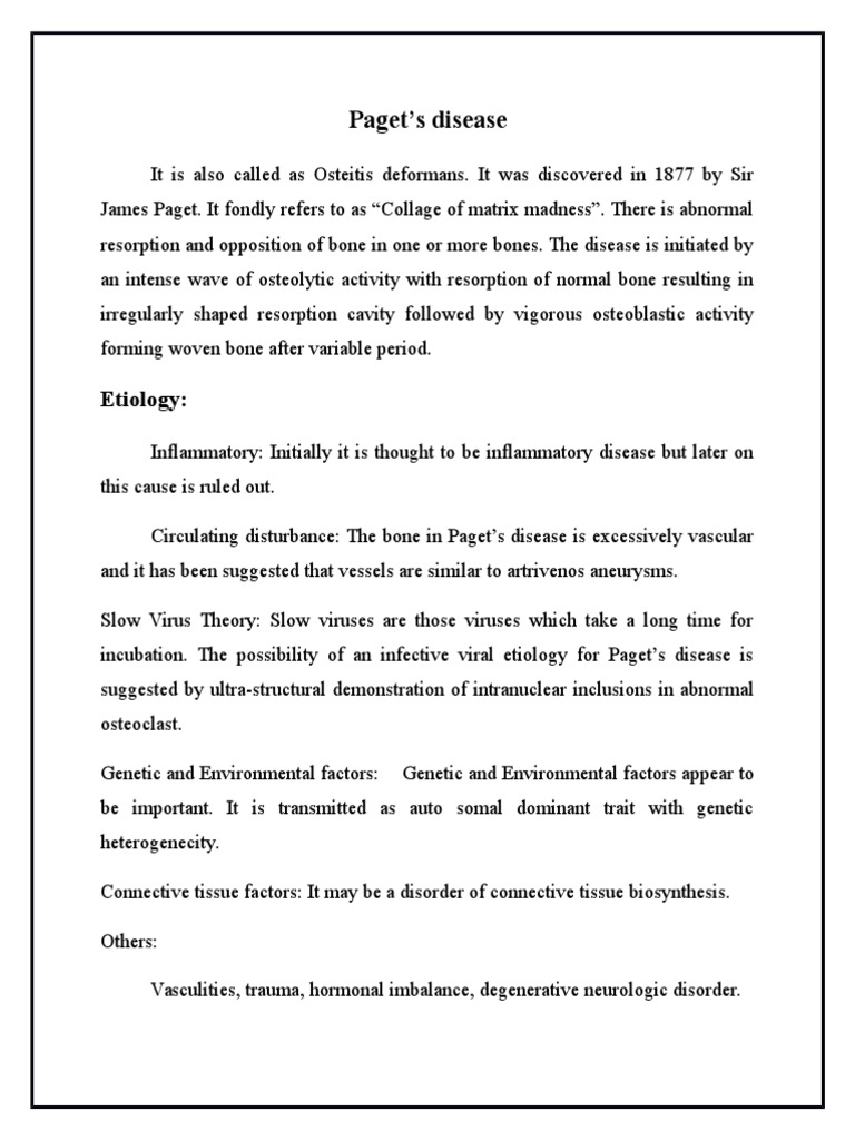 Paget's Disease Etiology PDF Bone Medical Specialties