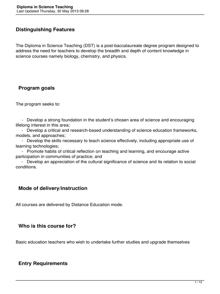 UPOU - Diploma in Science Teaching | PDF | Physics | Curriculum