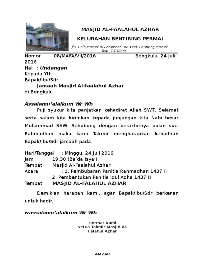 Contoh Surat Undangan Idul Adha Surat Menyurat